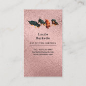 Boho Dachshunds Pet Sitting Wildflowers Pink Foil 名刺 (裏面)
