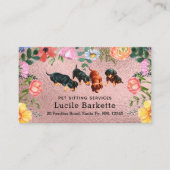 Boho Dachshunds Pet Sitting Wildflowers Pink Foil 名刺 (正面)