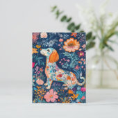 Boho Dackel mit Blumen ポストカード (スタンド正面)
