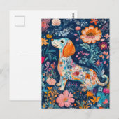 Boho Dackel mit Blumen ポストカード (正面/裏面)
