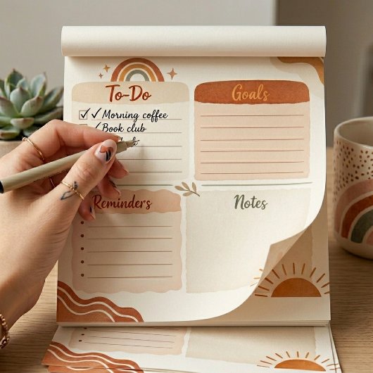 Boho Daily Planner Notepad – To Do, Goals & Notes  ノートパッド