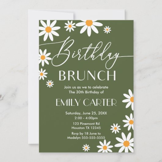 Boho Daisies Birthday Brunch Party Invitation  招待状 (正面)
