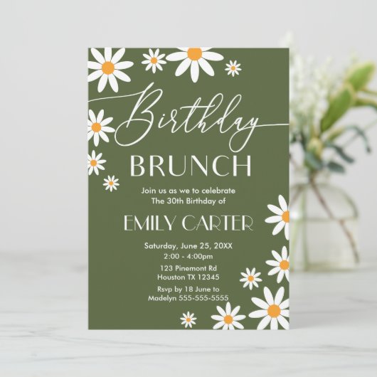 Boho Daisies Birthday Brunch Party Invitation 招待状 (スタンド正面)