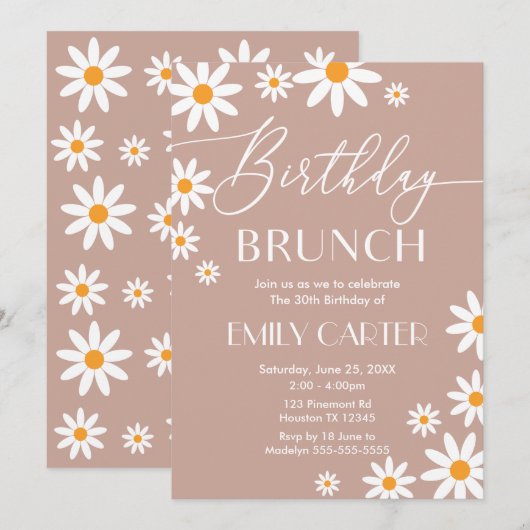Boho Daisies Birthday Brunch Party Invitation 招待状 (正面/裏面)