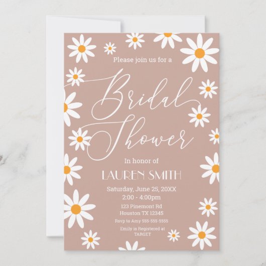Boho Daisies Bridal Shower party 招待状 (正面)