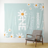 Boho Daisies One Birthday Party banner タペストリー (インサイチュ(横))