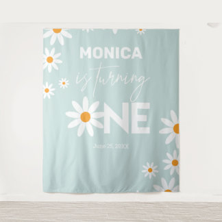 Boho Daisies One Birthday Party banner タペストリー