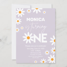 Boho Daisies One Birthday Party lilac invitation 招待状