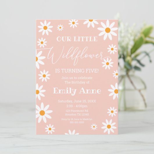 Boho Daisies Wildflower Birthday party invitation 招待状 (スタンド正面)