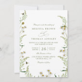 Boho Daisy Beidge Wildflower QR Code Wedding 招待状 (正面)