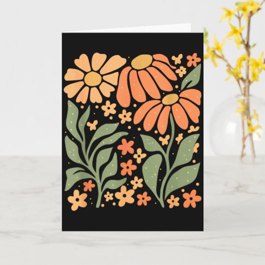 Boho Daisy Flower,retro Floral Funny Gift Tee Wome カード (黄色い花)