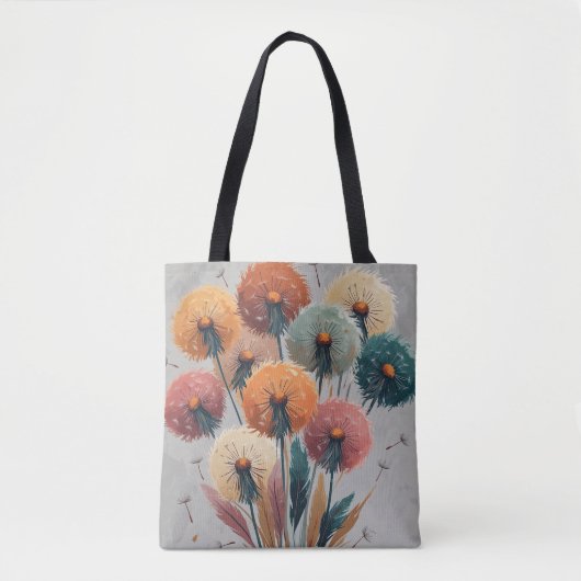 Boho Dandelion Flowers トートバッグ (正面)