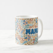 Boho Dark Blue Mama Floral Pattern Mother's Day コーヒーマグカップ (正面右)