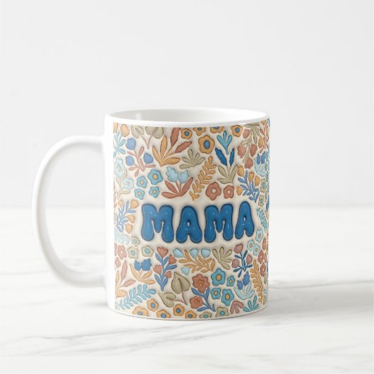Boho Dark Blue Mama Floral Pattern Mother's Day コーヒーマグカップ (左)