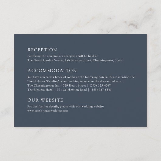 Boho Dark Blue Pampas Grass Wedding Details エンクロージャーカード (裏面)