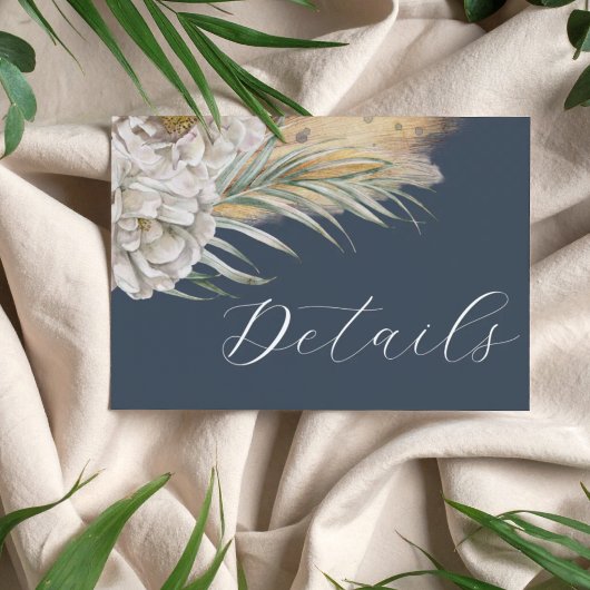 Boho Dark Blue Pampas Grass Wedding Details エンクロージャーカード