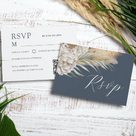 Boho Dark Blue Watercolor Floral RSVP