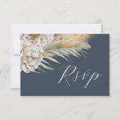 Boho Dark Blue Watercolor Floral RSVP (正面)