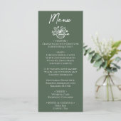 Boho Dark Moss Green Hand Drawn Floral Wedding メニュー (スタンド正面)
