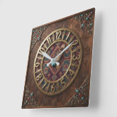 Boho Dark Wood & Ethnic Turquoise Gemstone スクエア壁時計 (傾斜)