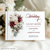 Boho deep red blush gold floral wedding guest book ゲストブック