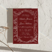 Boho Deep Red Floral Burgundy All In One Wedding 招待状