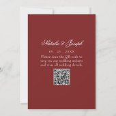 Boho Deep Red Floral QR Code Botanical Wedding 招待状 (裏面)
