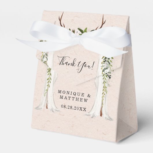 Boho Deer〔雄ジカの〕枝角ホワイトキャノピー結婚ズサンキュー フェイバーボックス (正面サイド)