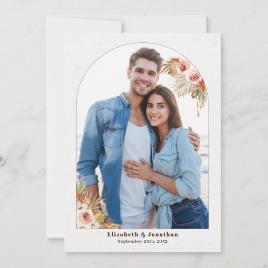 Boho desertフローラアース結婚トーンの写真 セーブザデート (裏面)