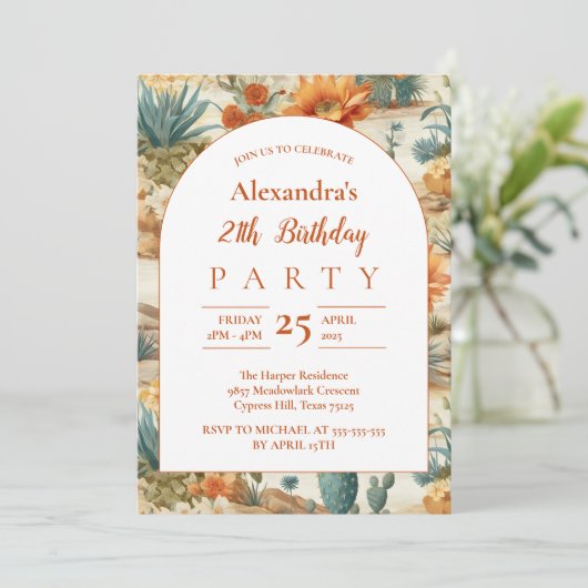 Boho Desert Arch Birthday 招待状 (スタンド正面)