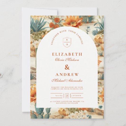 Boho Desert Arch Wedding 招待状 (正面)