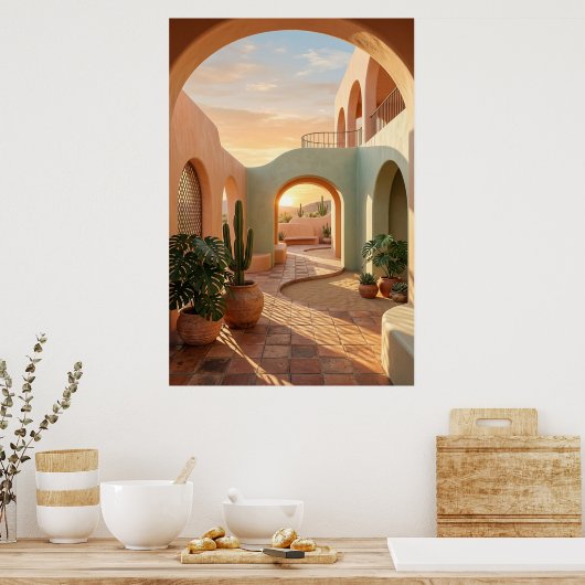 boho-desert-archway-sunset-geometric-courtyard-wal ポスター (キッチン)