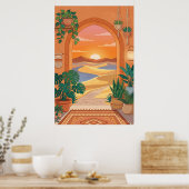 Boho Desert Archway Sunset with Dunes, Hanging Pla ポスター (キッチン)