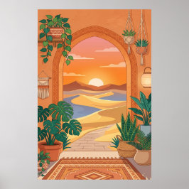 Boho Desert Archway Sunset with Dunes, Hanging Pla ポスター