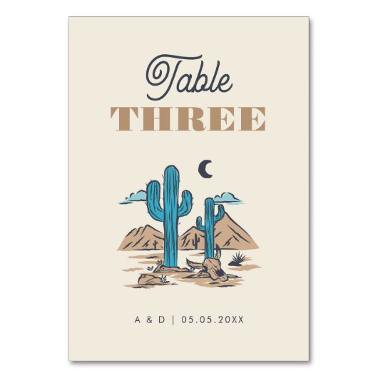 Boho Desert Cactus Arizona Wedding Table Number テーブルナンバー (正面)