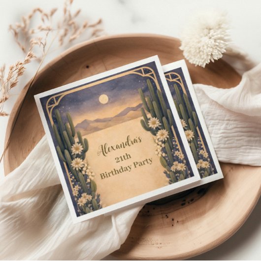 Boho Desert Cactus Birthday スタンダードカクテルナプキン