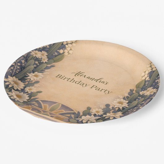 Boho Desert Cactus Birthday ペーパープレート (アングル)