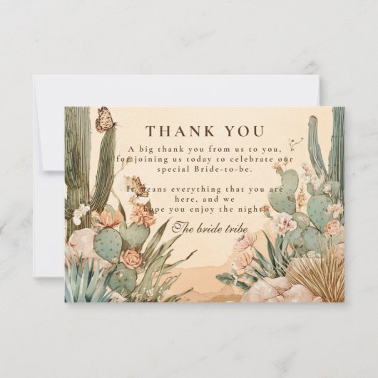 Boho Desert Cactus Bridal Shower サンキューカード (正面)