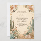 Boho Desert Cactus Elegant QR Code Wedding 招待状 (正面)