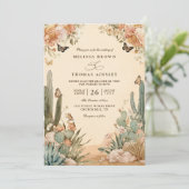 Boho Desert Cactus Elegant QR Code Wedding 招待状 (スタンド正面)