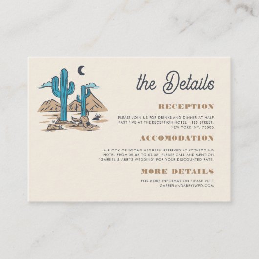 Boho Desert Cactus Retro Arizona Wedding Details エンクロージャーカード (正面)