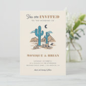Boho Desert Cactus Retro Arizona Wedding Photo 70s 招待状 (スタンド正面)