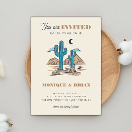 Boho Desert Cactus Retro Arizona Wedding Photo 70s 招待状