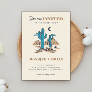 Boho Desert Cactus Retro Arizona Wedding Photo 70s 招待状