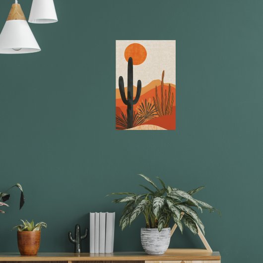 Boho Desert Cactus Sunset Landscape ポスター (リビング1)