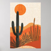 Boho Desert Cactus Sunset Landscape ポスター (正面)