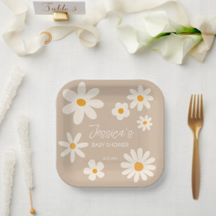 Boho desert daisy retro baby shower customized ペーパープレート