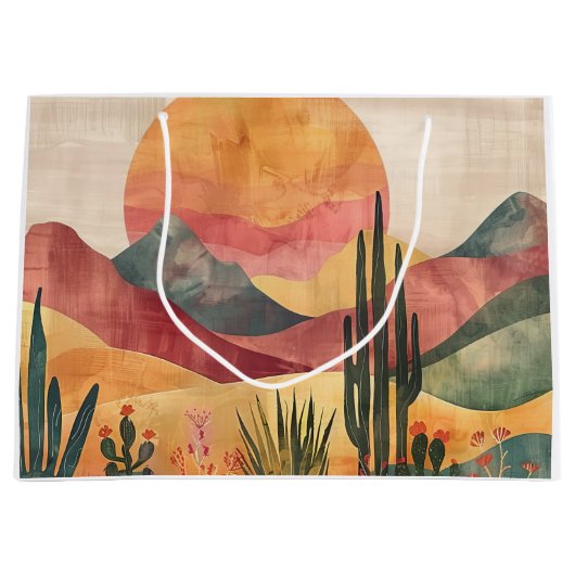 Boho Desert Landscape - Southwestern Nature ラージペーパーバッグ (正面)