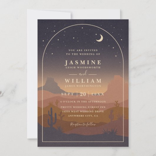 Boho Desert Moon Rustic Elegant QR Code Wedding 招待状 (正面)
