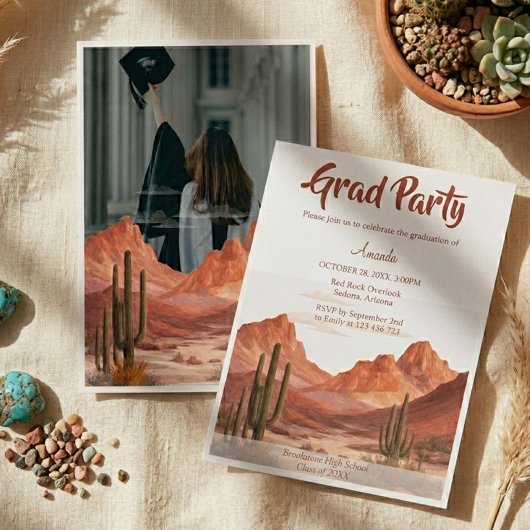 Boho Desert Mountain Southwest Graduation 招待状